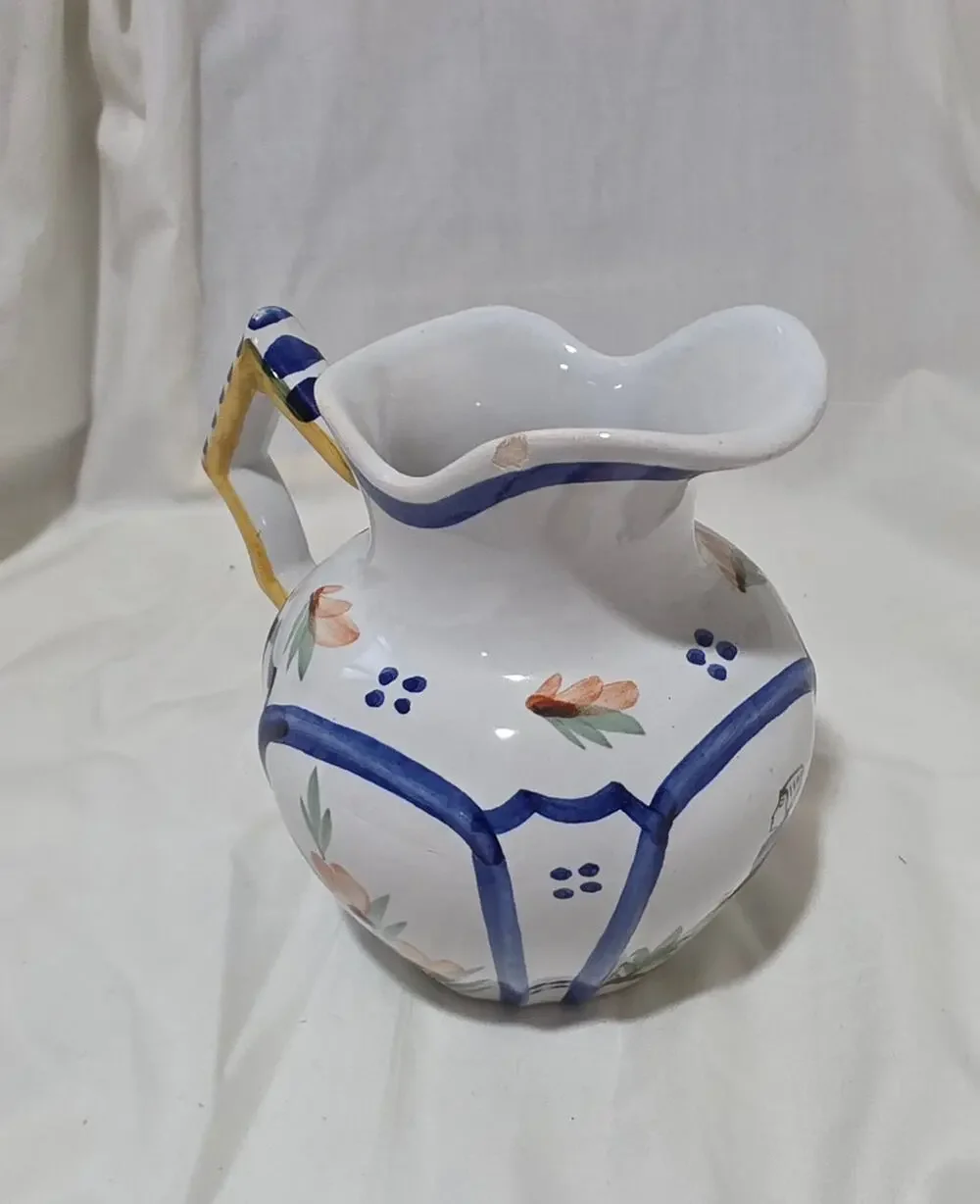 Vintage Hand Painted Quimper France Faience Cream Pitcher #222 Breton Woman flor